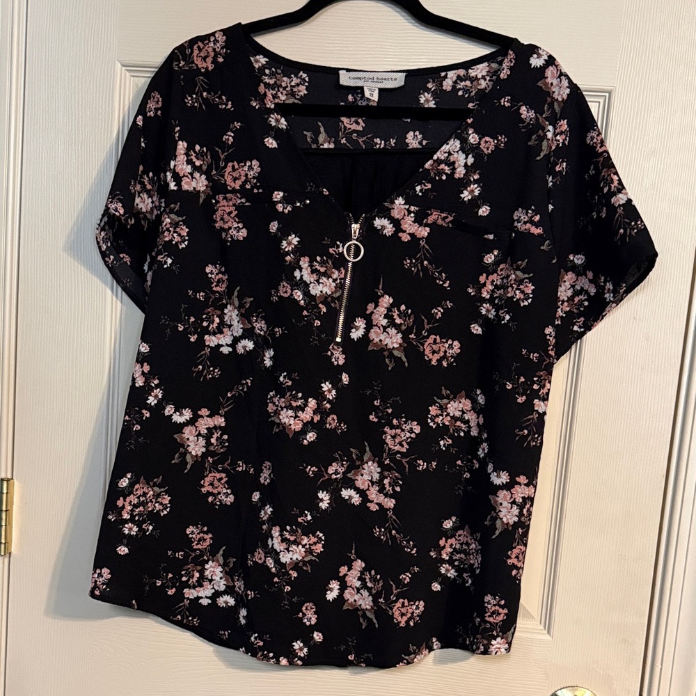 Tempted Hearts Black and Pink Floral Blouse